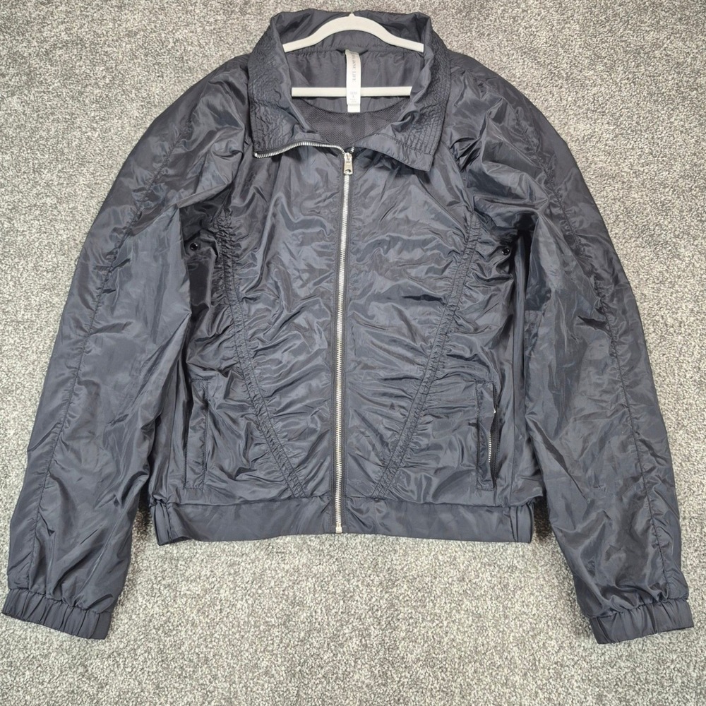 Lorna Jane Life Windbreaker Jacket Womens Large Black Full Zip Activewear